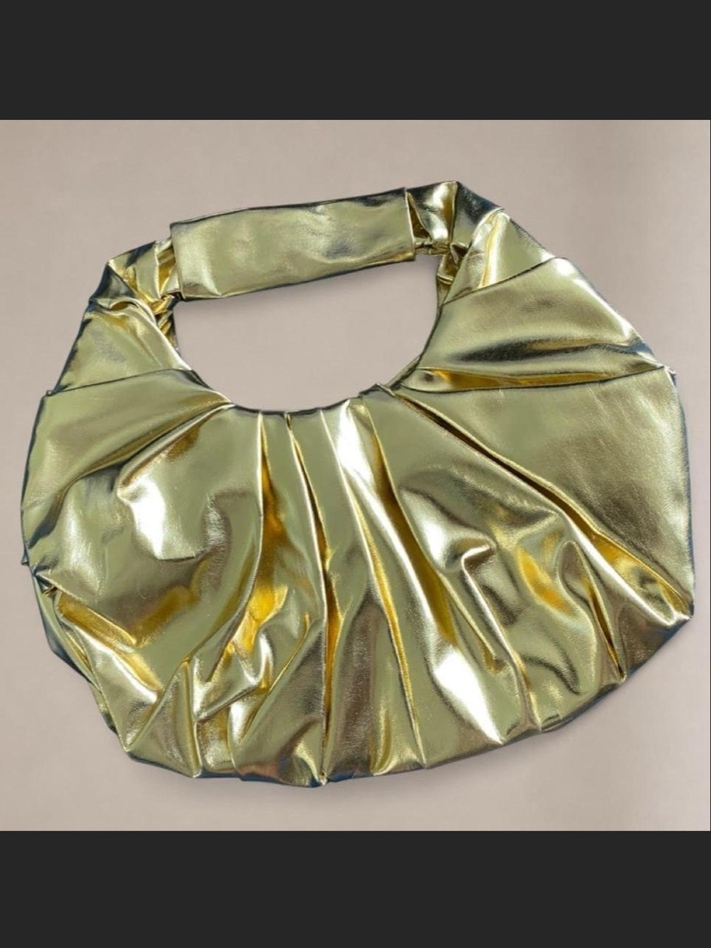 Gold Metallic Gathered Handle Women's Shoulder Bag